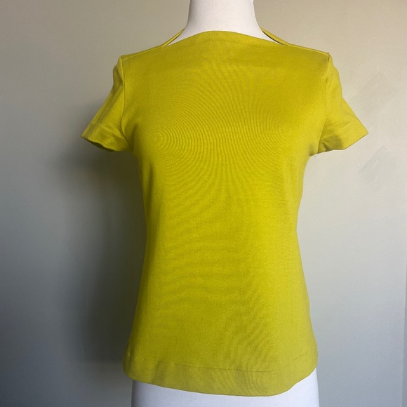 Kate Spade Saturday Slip Neck Lime Green Yellow Cotton Casual Tee T-shirt Top - Picture 1 of 12